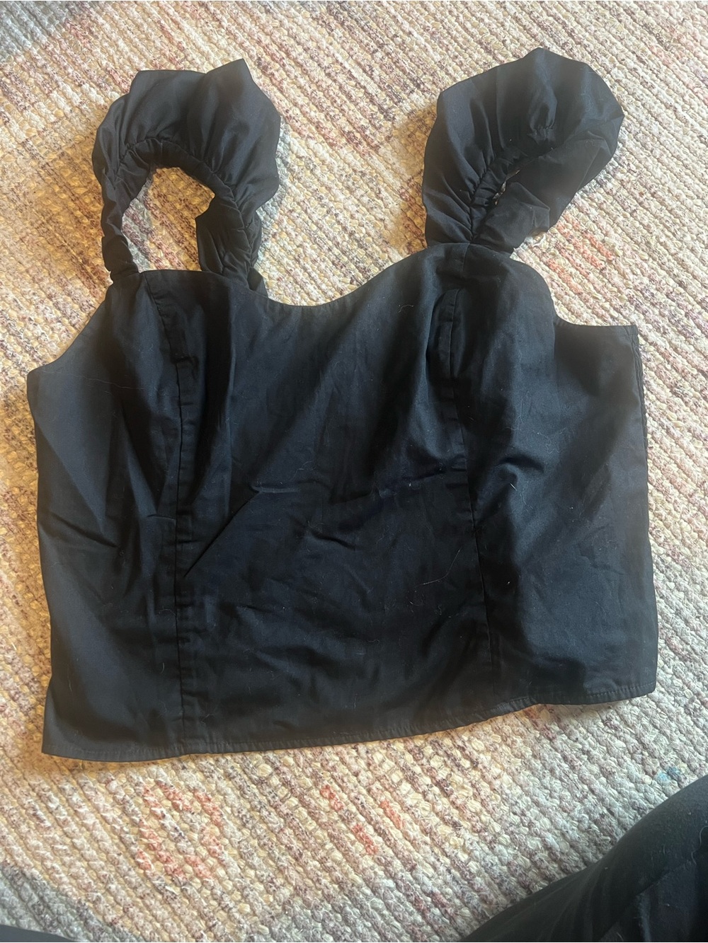 Abercrombie & Fitch Drama Poplin Bubble Strap Cropped Top Black Size XL